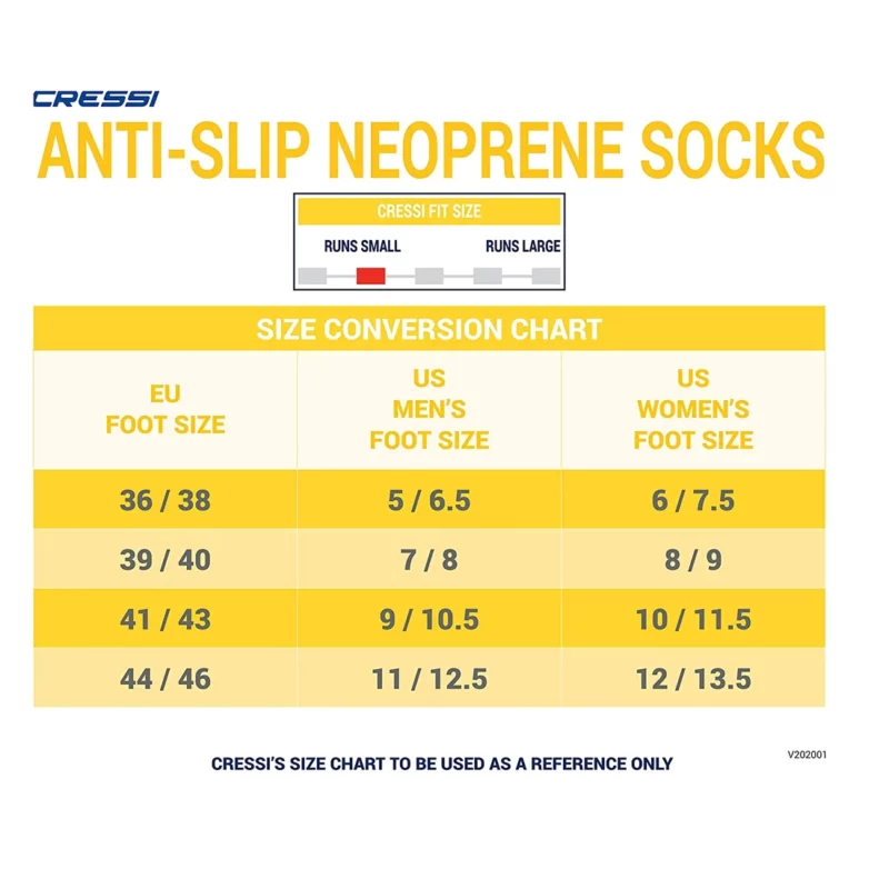 CRESSI SIZE CHART SOCK